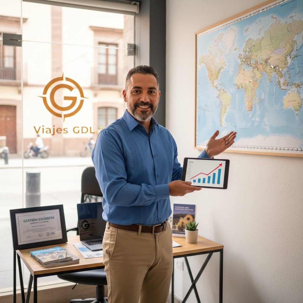 Foto de microempresario tapatío que tiene una agencia de viajes y pudo incrementar sus ventas gracias a la gestión adecuada.